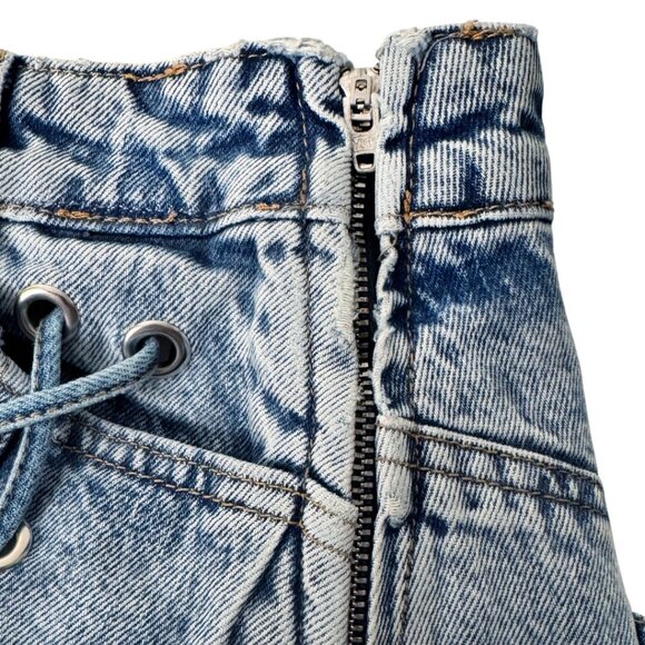 NWT Z1975 DENIM MINI SKIRT RAW EDGE LACE UP FESTIVAL FIERCE LOLITA BADDIE XS - Picture 6 of 13